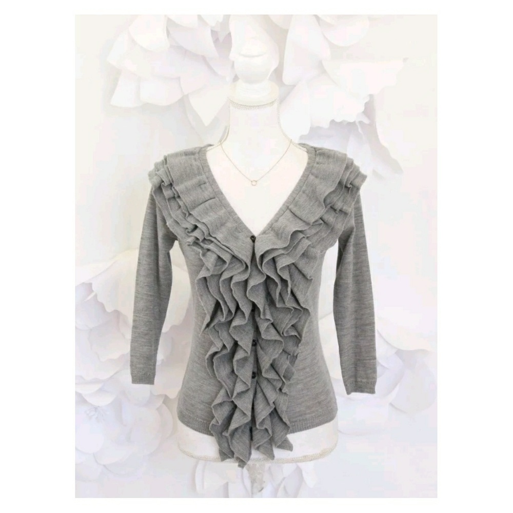 SINCLAIRE 10 Ruffle Cardigan Sweater S Gray Merino